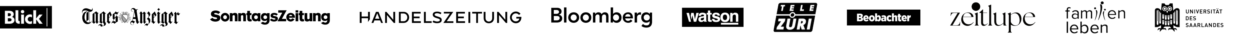 Bloomberg, Handelszeitung, watson, TeleZüri, Beobachter, Zeitlupe, Familienleben, Blick, Tages-Anzeiger, SonntagsZeitung