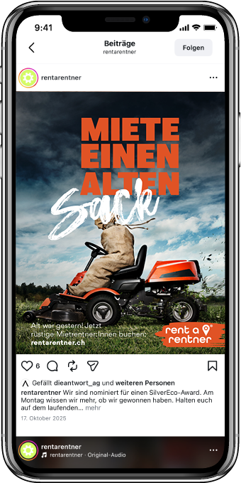 Rent a Rentner Social-Media-Beitrag