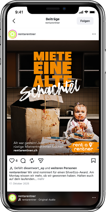 Rent a Rentner Social-Media-Beitrag